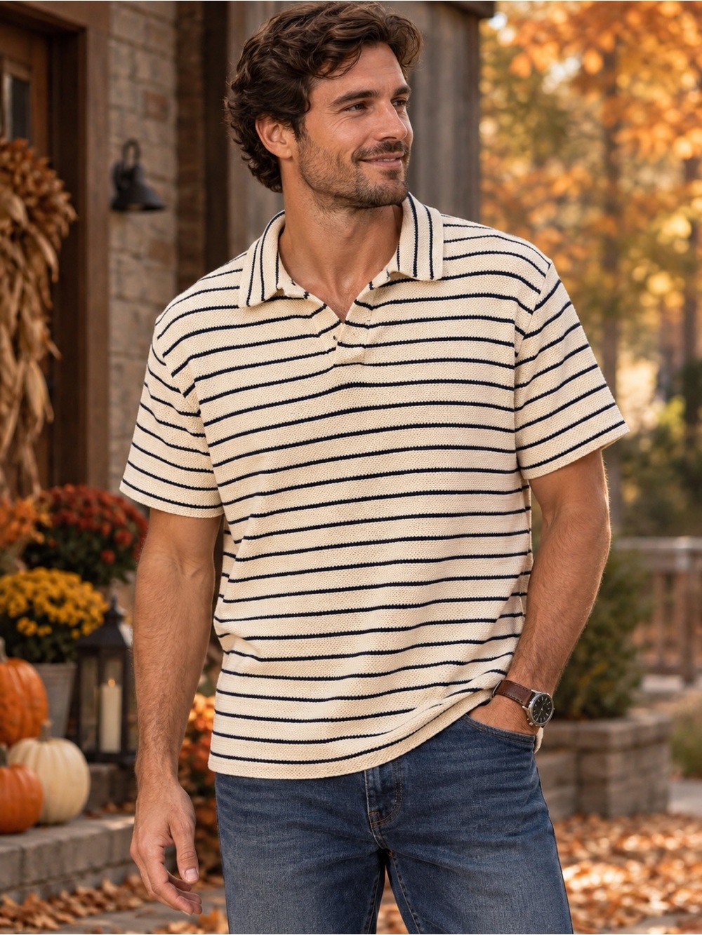 Lucky Brand Men’s XXL Jacquard Stripe Johnny Collar Cotton Polo NWT
